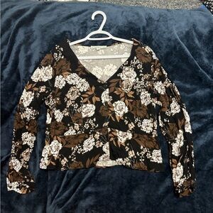 Cleo Floral Black and Brown Women's Top